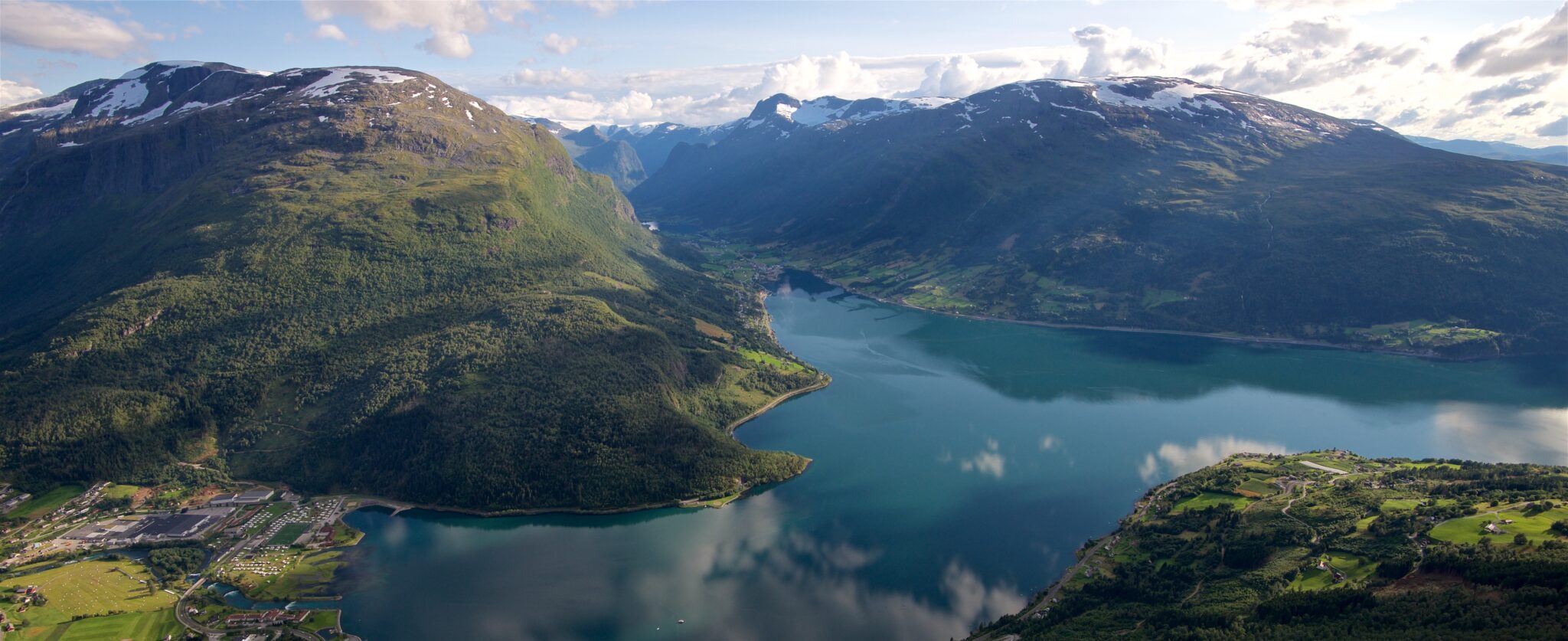 Panorama view from Mt Hoven at the top of Loen Skylift towards Loen and ...